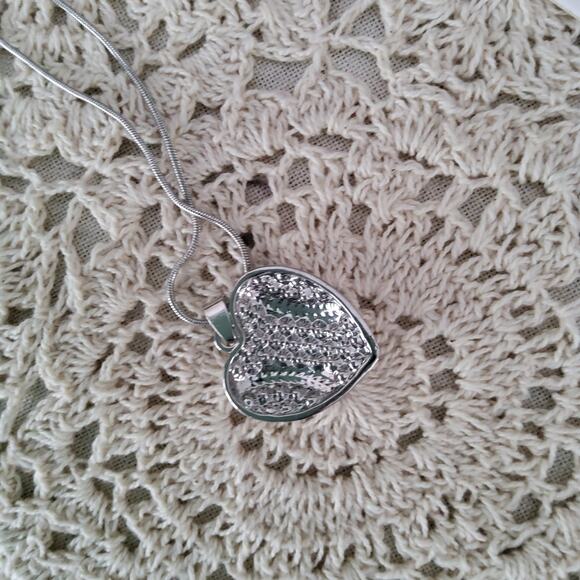 Women's Crystal Baseball Heart Silver Tone Pendant Necklace - Picture 4 of 5